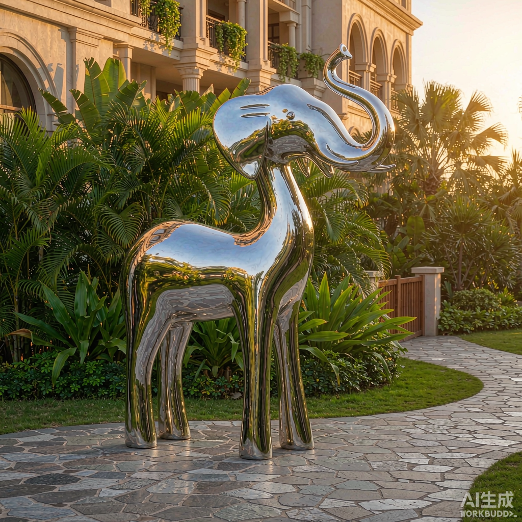 Stainless steel elephant sculpture